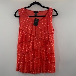 3For$20 LeeBe Coral Top with White Dots Accents Ruffles  size M